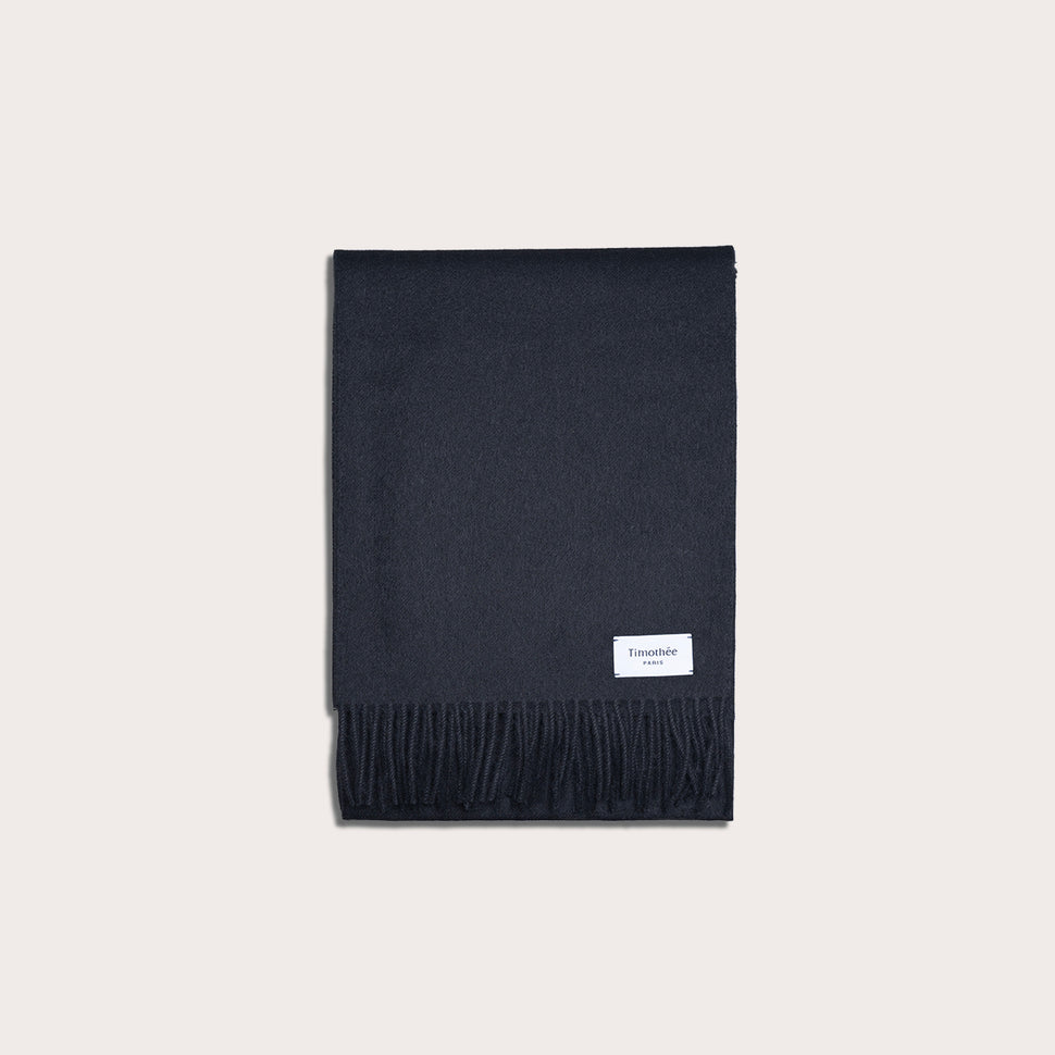 French contemporary artisan brand Timothee Paris black baby alpaca minimal scarf front image