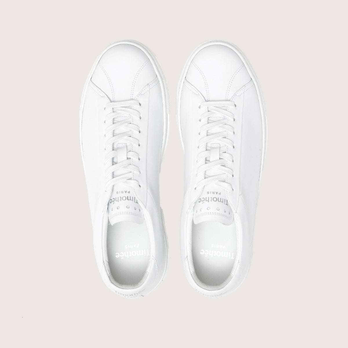 French shoe brand timothee paris premium white leather sneaker atlantique top view photo