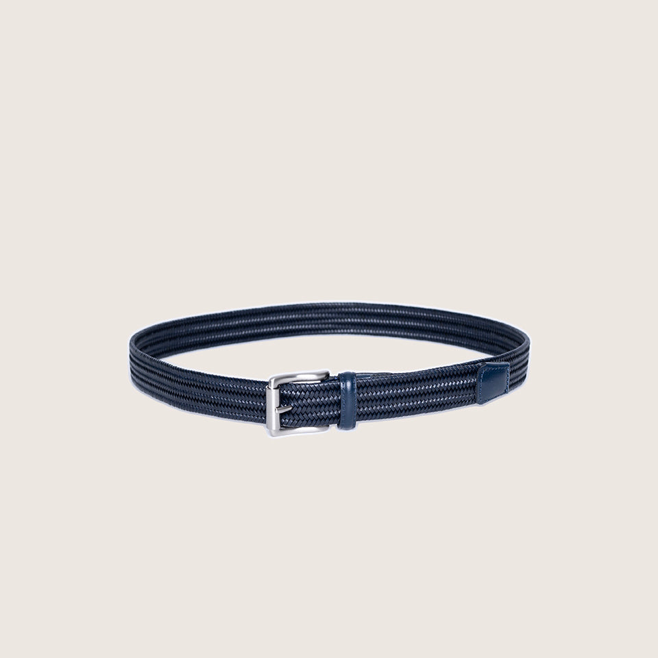 Elastic Leather Belt Braided Elastic Leather Belt, Navy Blue, Crafted