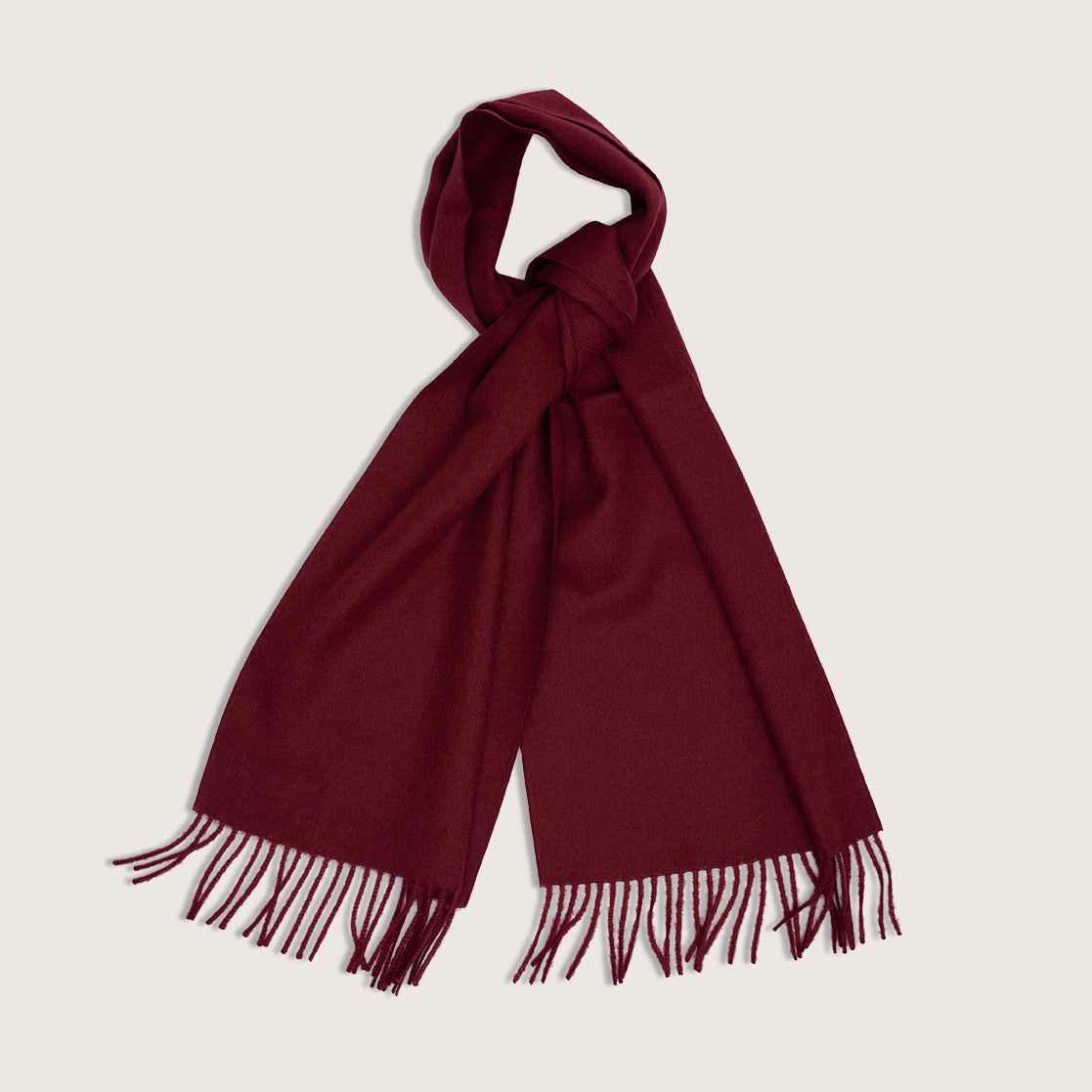 French contemporary artisan brand Timothee Paris bordeaux baby alpaca minimal scarf knotted