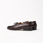 Timothée Paris Fixin dark brown calf leather lace-up loafer, back view of the heel
