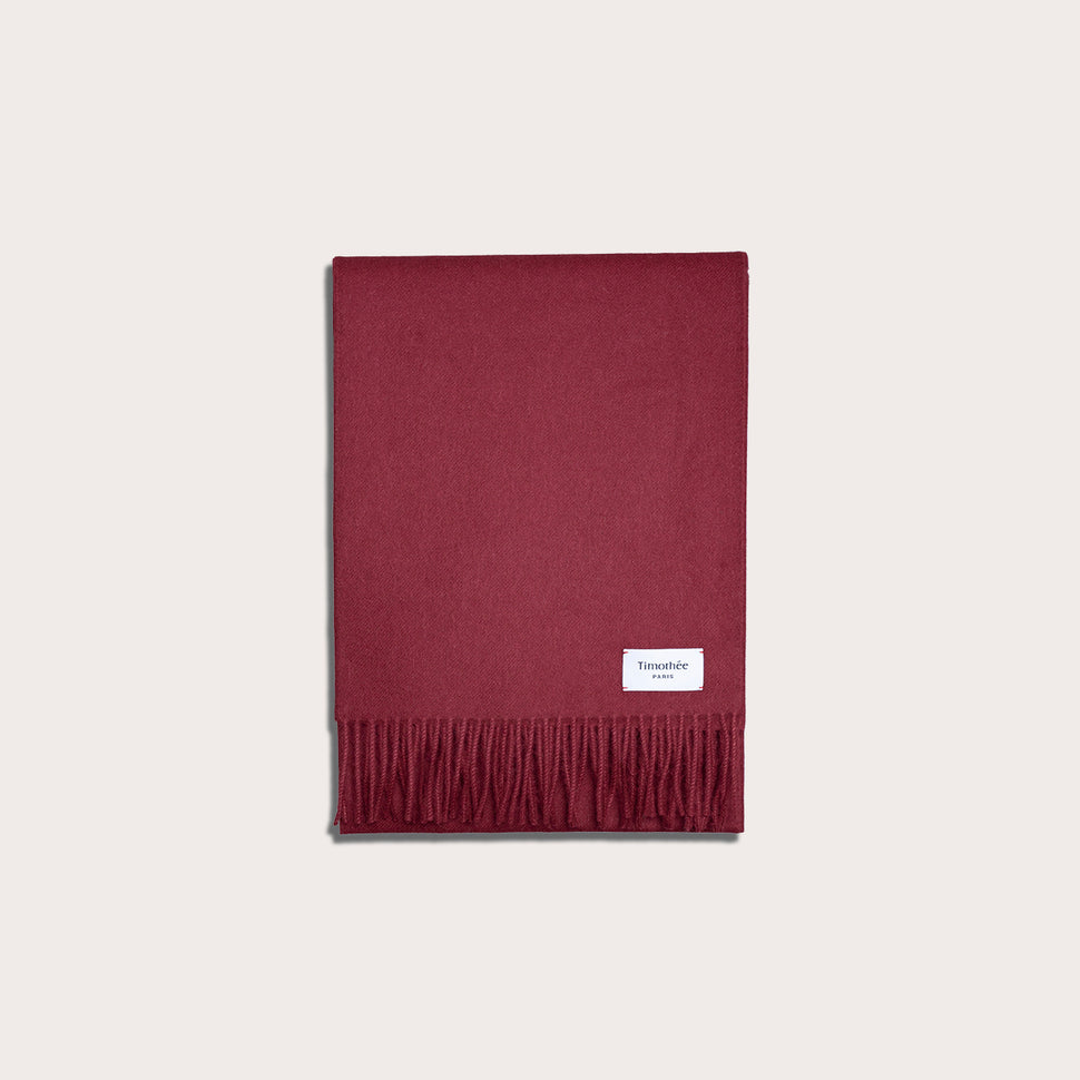French contemporary artisan brand Timothee Paris bordeaux baby alpaca minimal scarf front image