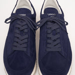 Top view of the Cabourg sneaker in navy blue by Timothée Paris, showcasing supple handcrafted leather and refined minimalist construction.