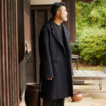 Japanese brand IKIJI soft dark navy wrap boucle coat Alpaca Wool mix with Belt