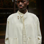 Japanese brand IKIJI Iconic wool drizzler jacket off white colour Kimono style