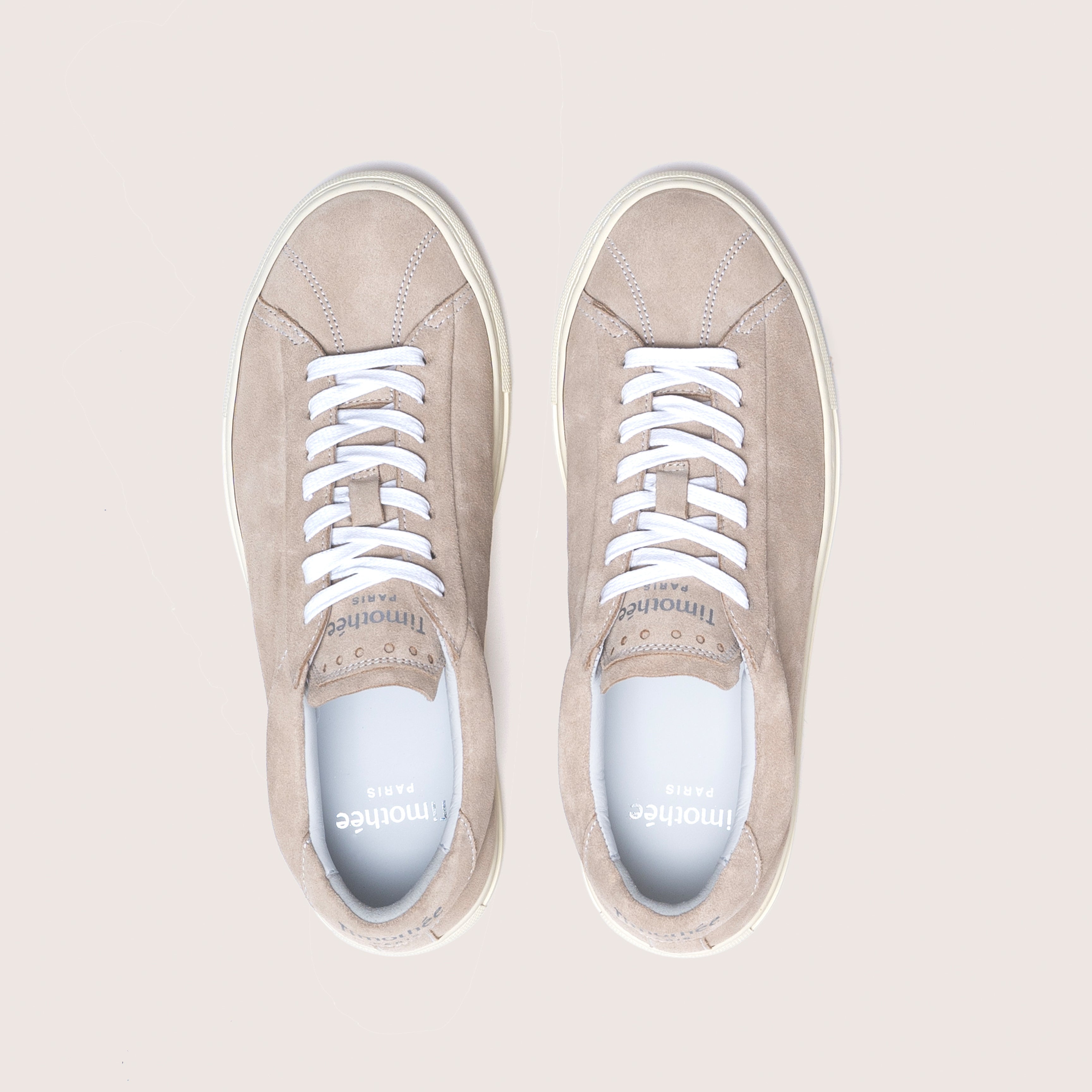 timothee paris sneaker atlantique with sustainable suede stone beige top photo
