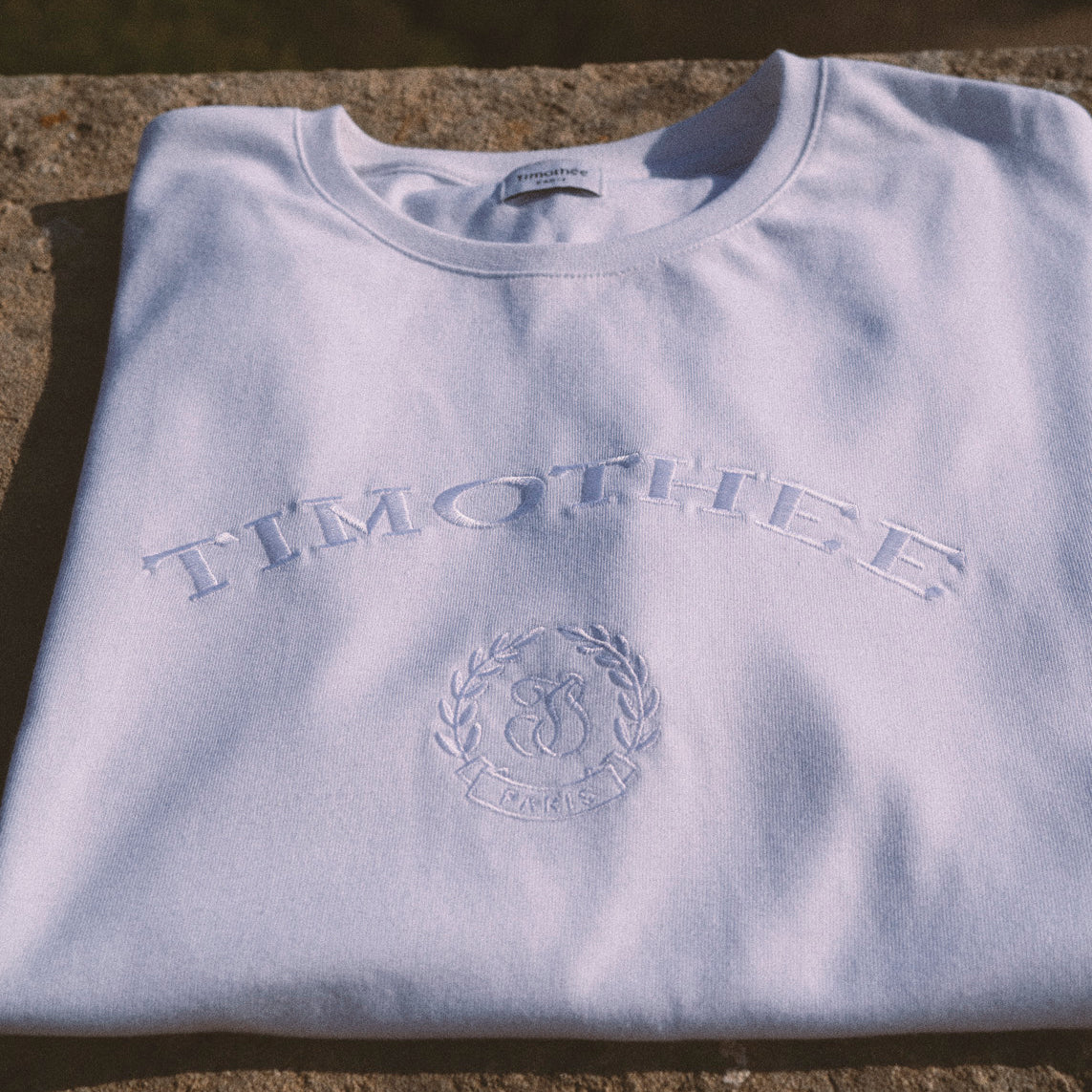 Beach T-shirt by Timohtee Paris featuring heavy cotton fabric with monogram embroidery 