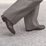 Timothee Paris Fixin loafer paired with grey wool trousers