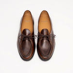 Top view of Beaune loafer by Timothée Paris, featuring supple Cognac pull-up leather and soft interior lining for exceptional comfort.