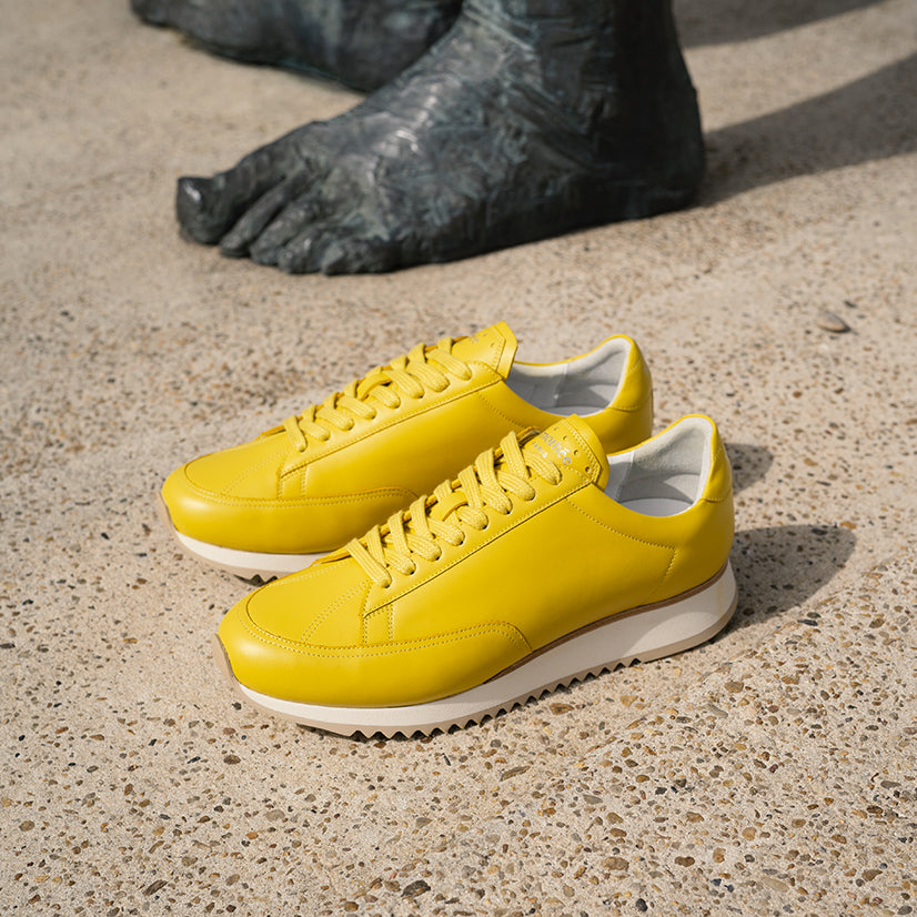 Timothée-paris-sneaker-cabourg-butter-yellow-napa-leather-withbronze-sculpture-big-size-picture