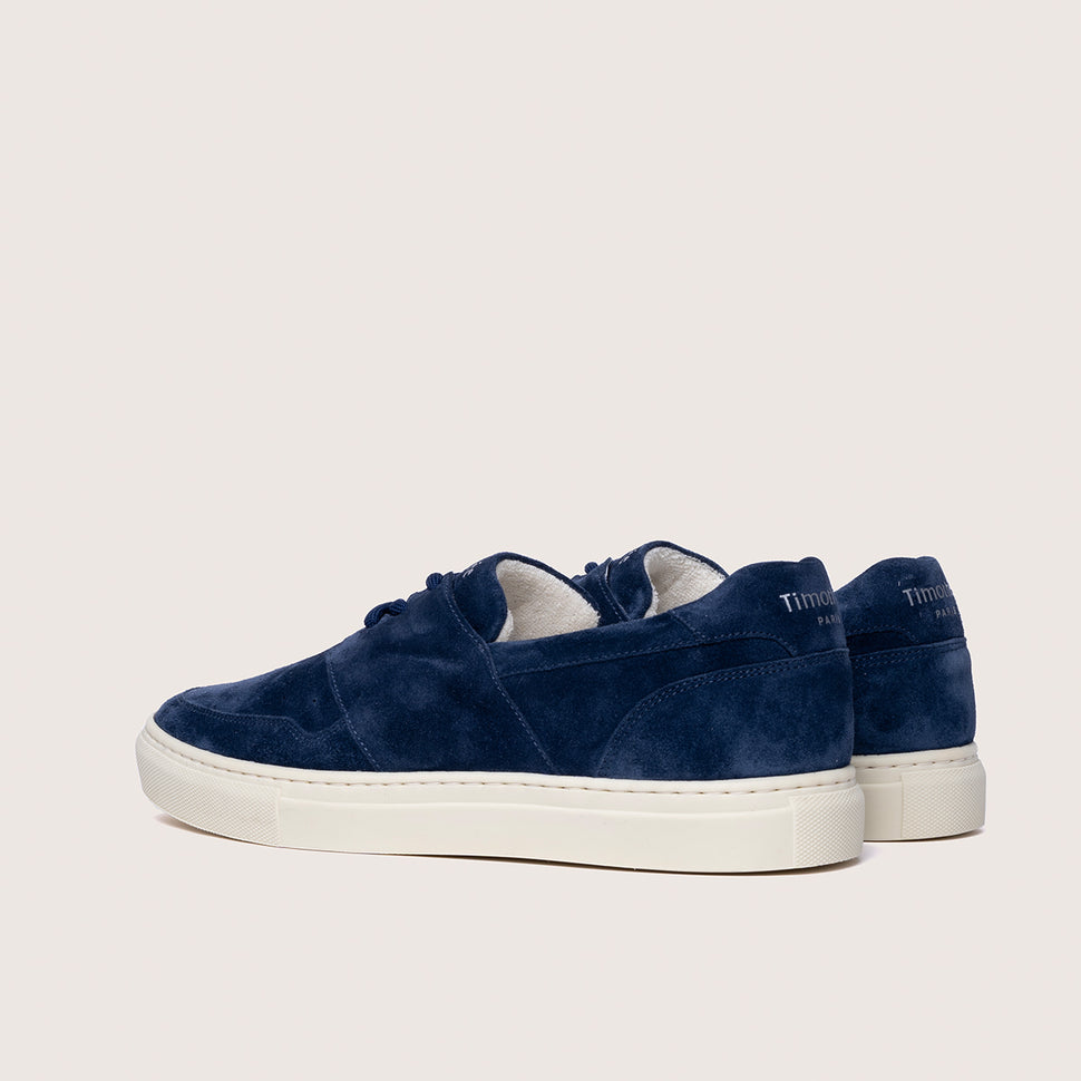 Timothee paris sneaker pyla oyster blue back view photo Italian suede leather