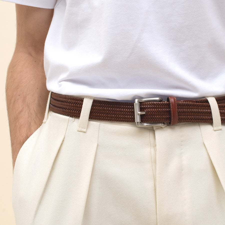 French style belt elastic and adjustable by timothee paris  worn with white trousers
