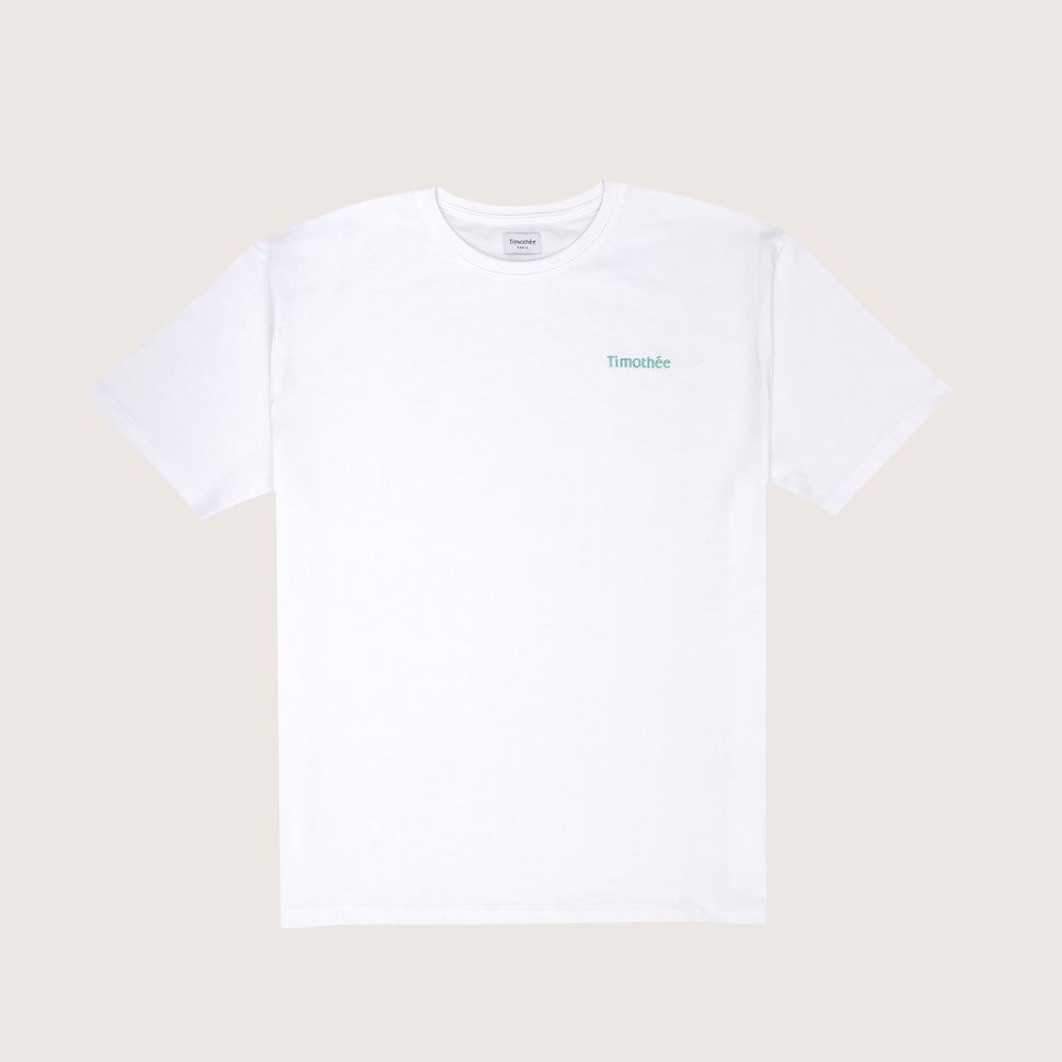 white-short-sleeve-embroidered-timothee-paris-logo-on-chest-oversized-tshirt-front-view-mint-green