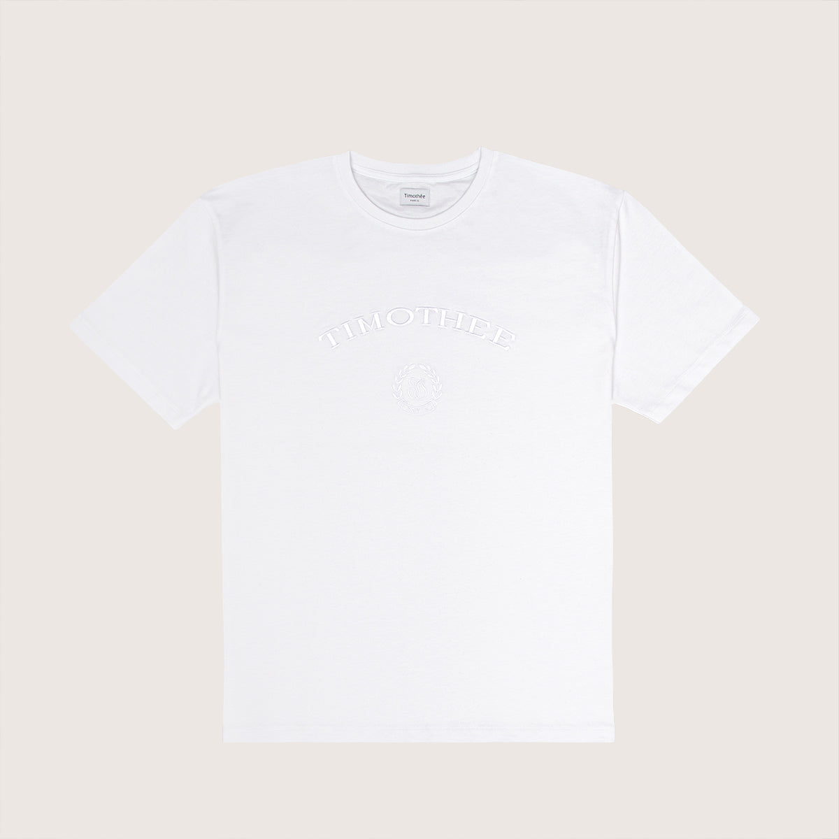 white-short-sleeve-embroidered-timothee-paris-monogram-logo-oversized-tshirt-front-view