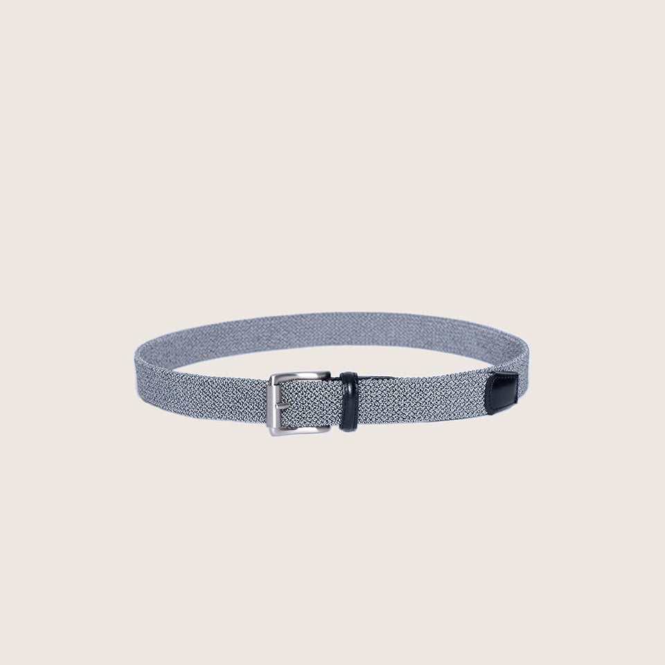 Braided elastic leather belt, Navy Blue, Crafted in Italy